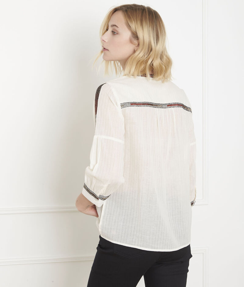 Cremefarbene bluse mit ethno-stickerei varan creme.