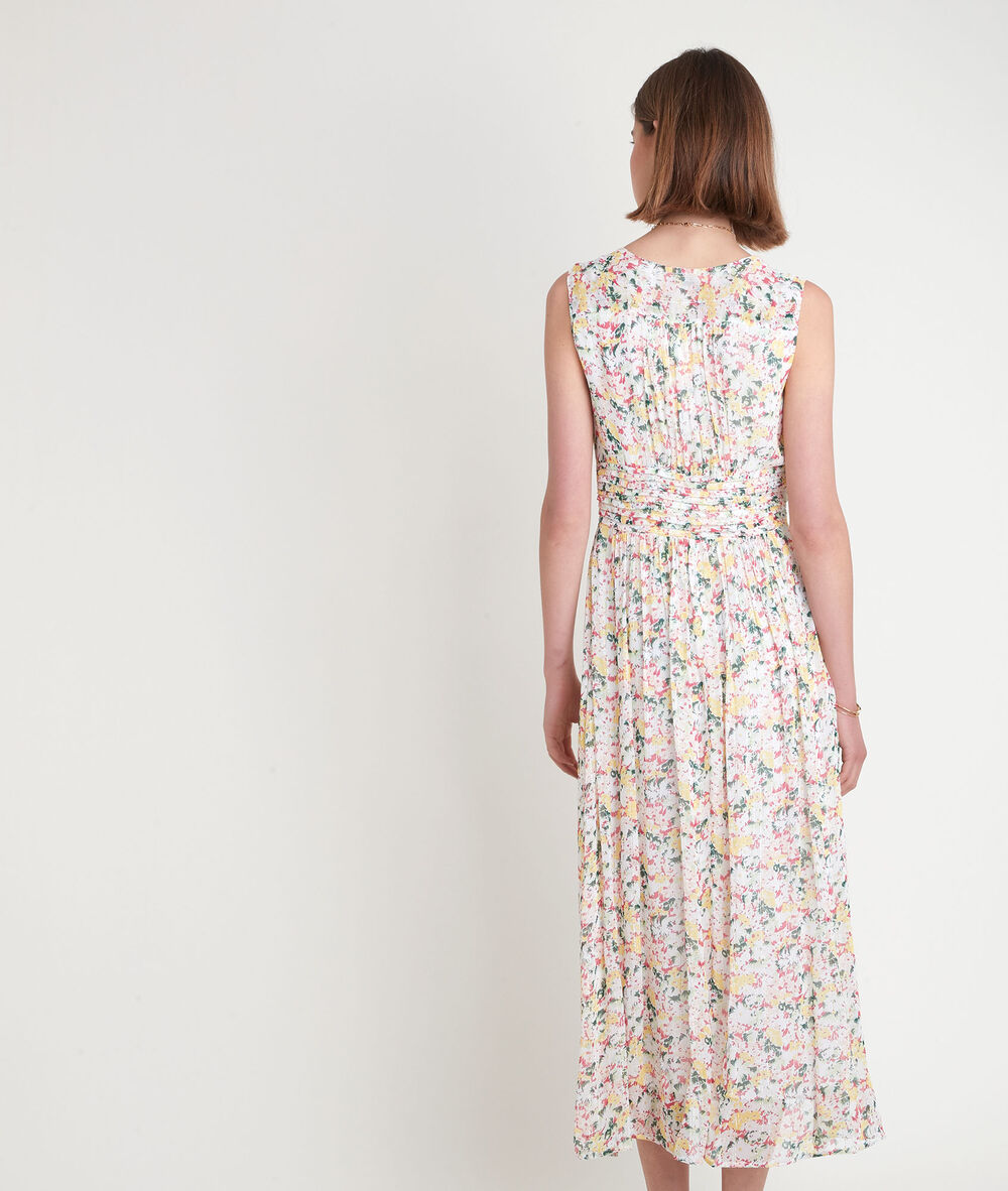 Robe mi-longue imprimé fleuri sapha ecru.