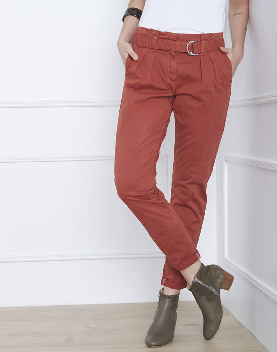 Pantalon acajou chino ceinturée Clovis | 1-2-3 Pantalon acajou chino ceinturée Clovis PhotoZ | 1-2-3