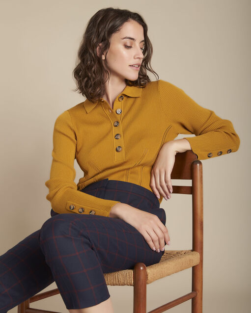 Bernsteinfarbener Rippstrickpullover Formidabler (2) - Maison 123