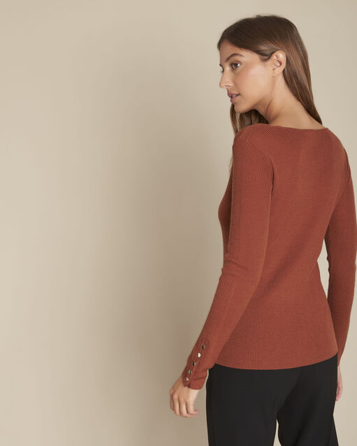 Pull côtelé fin acajou floraline caramel.