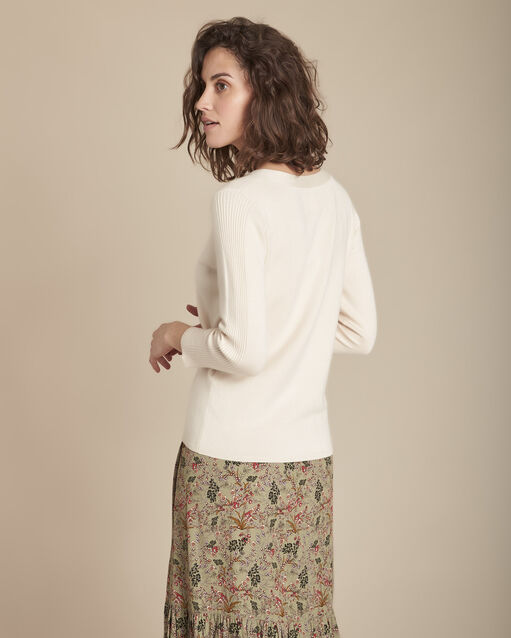 Pull beige jersey et côte fabienne ficelle.