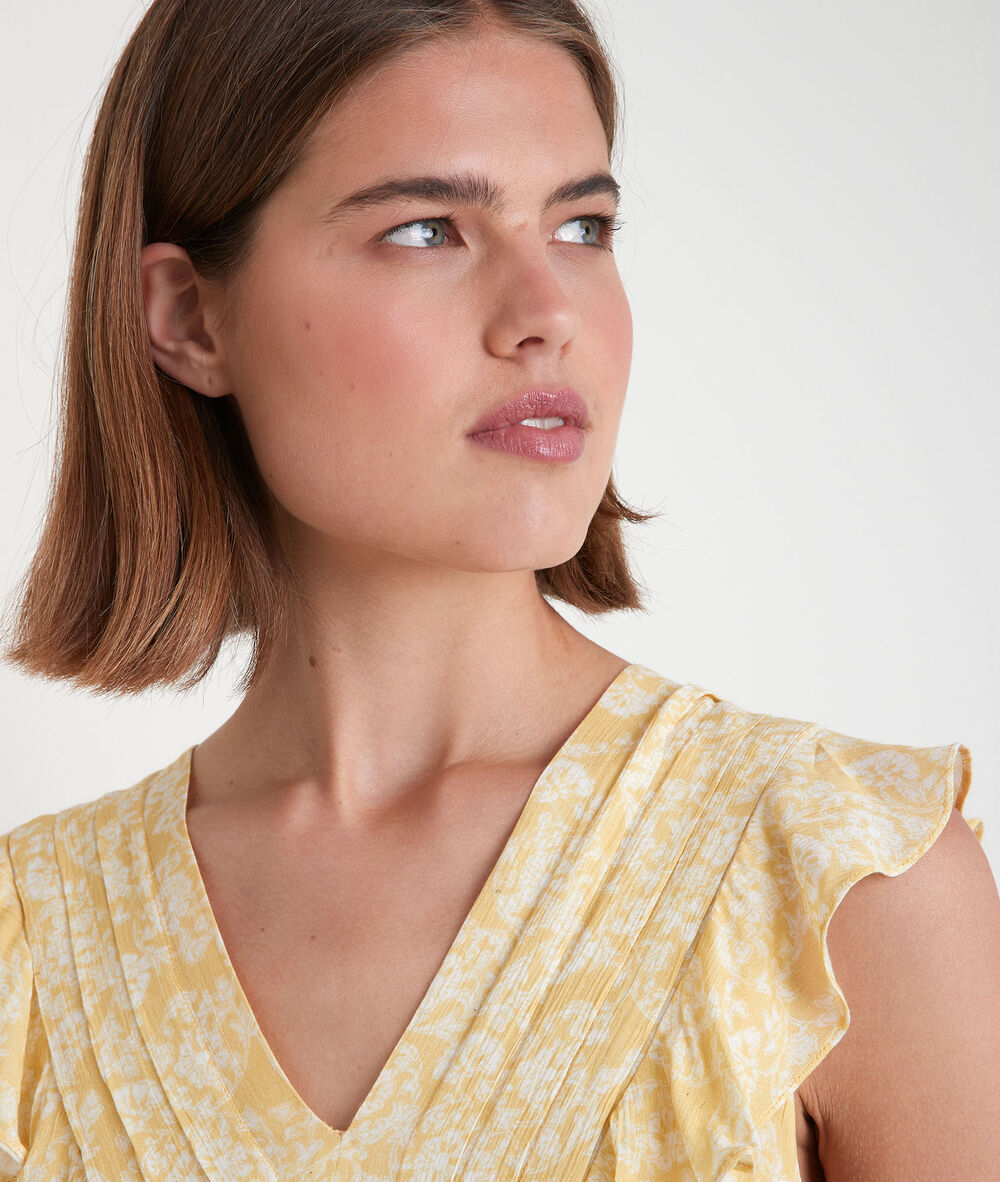 Robe courte imprimée jaune savannah citron.