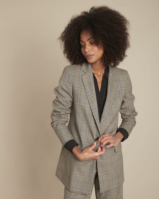 Veste longue jacquard  Prince de Galles Barbara (1) - Maison 123