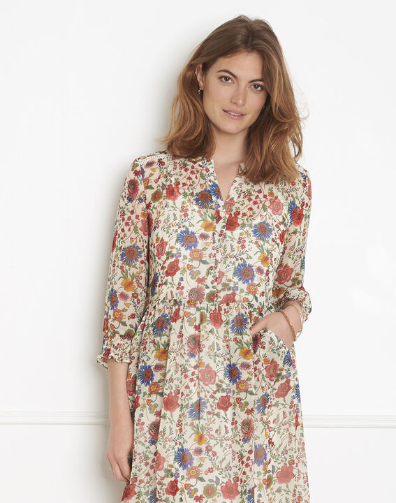 Robe écrue imprimé fleuri Libra | 1-2-3 Robe écrue imprimé fleuri Libra PhotoZ | 1-2-3