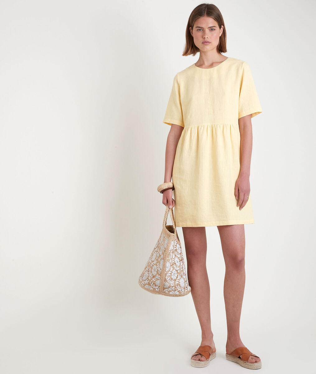 Robe courte en lin certifié jaune Latoya | 1-2-3 Robe courte en lin certifié jaune Latoya PhotoZ | 1-2-3