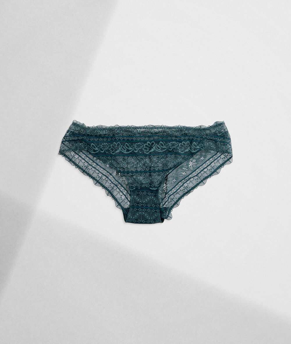 Culotte en dentelle de coton responsable bleue ella vert canard.