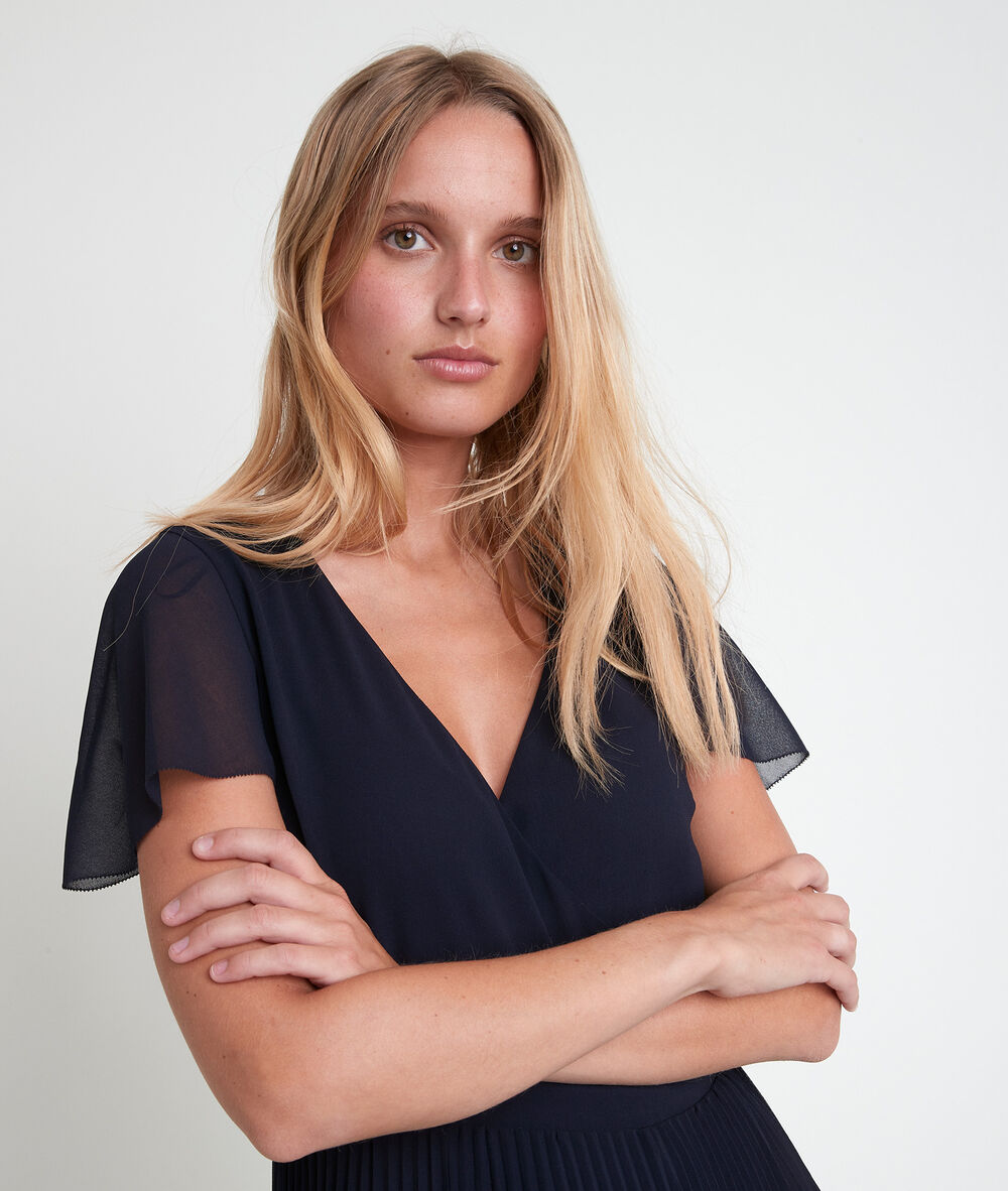 Robe cache-coeur plissée marinette marine.