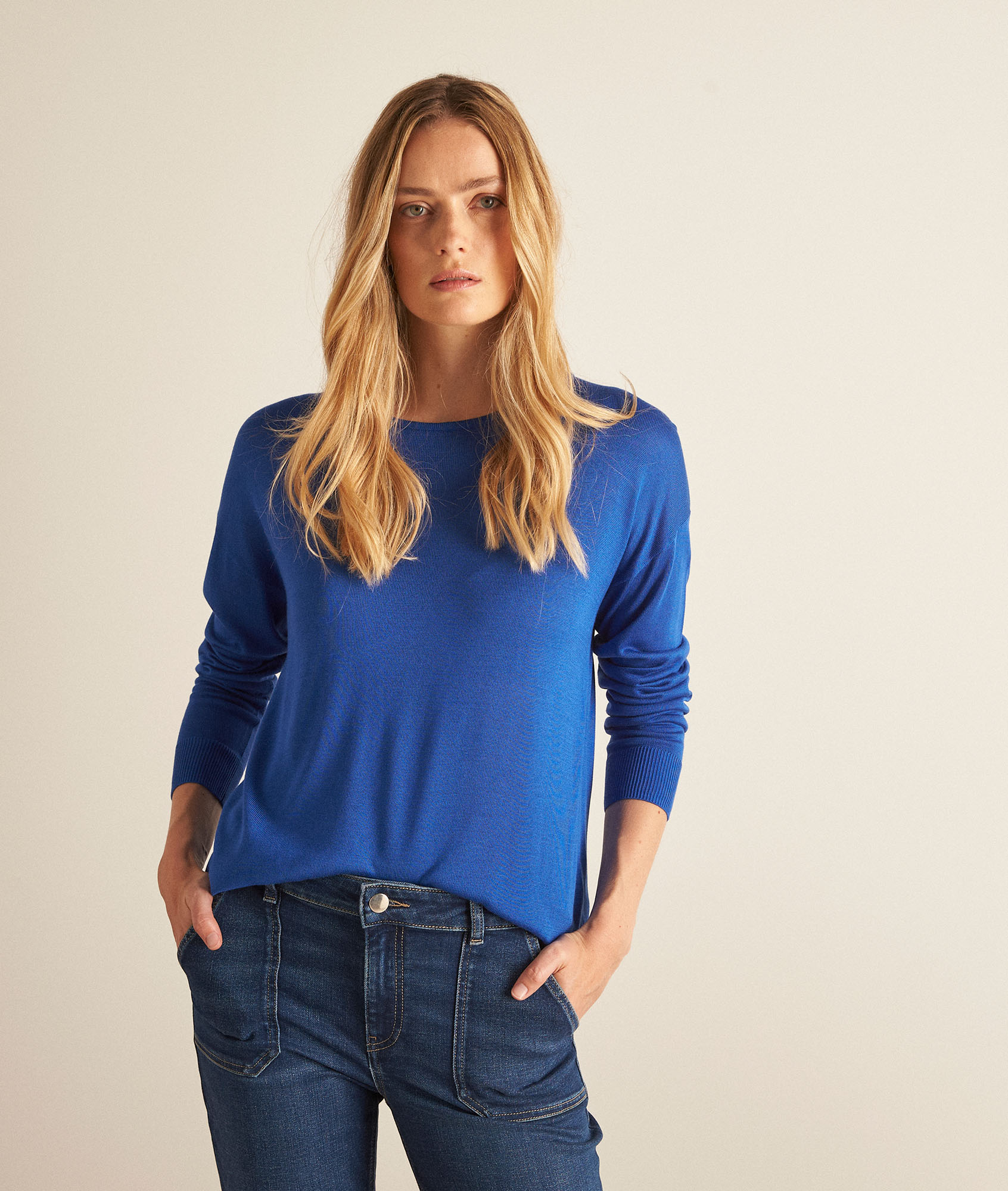 Pull bleu roi en viscose BETTINA Femme Maison 123