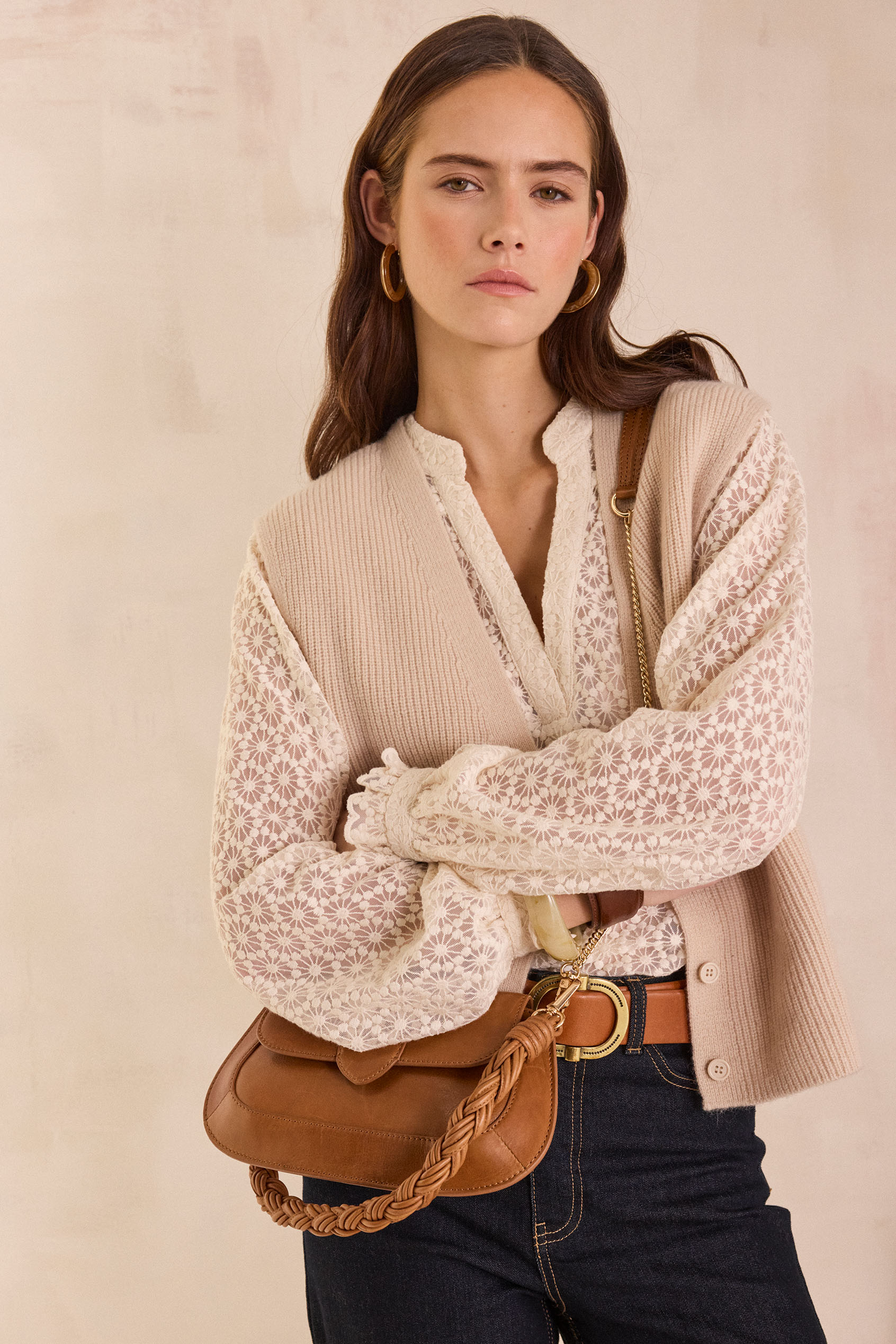 Weekday - Gilet décontracté en laine mélangée à col V - Gris chiné