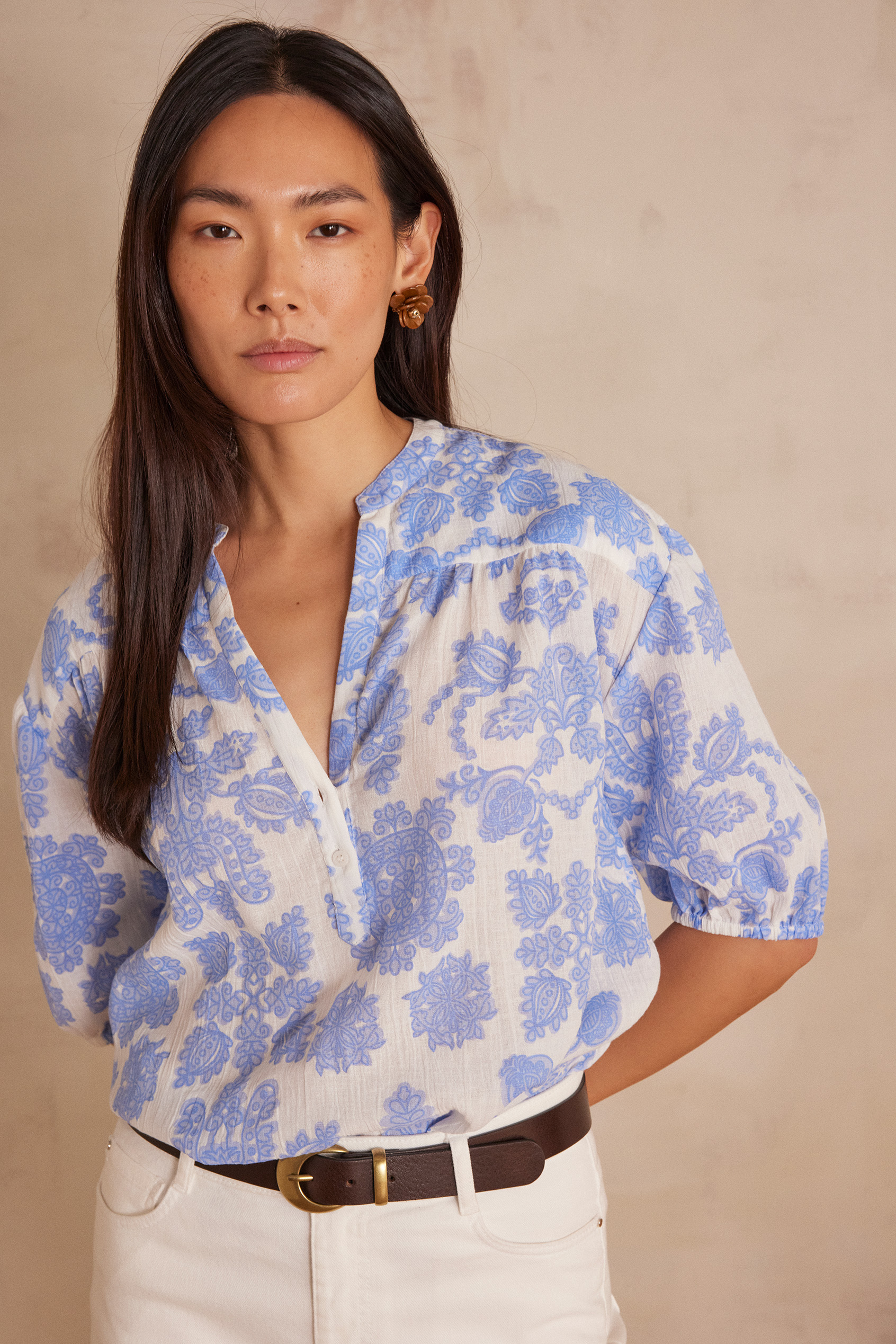 Blouse SUN en coton Femme BLEU CIEL Maison 123