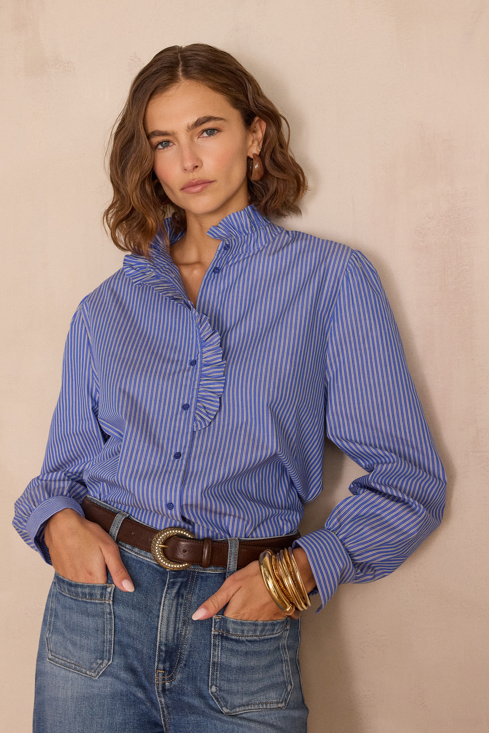 Blouse SALIA 100% coton Femme BLEU Maison 123