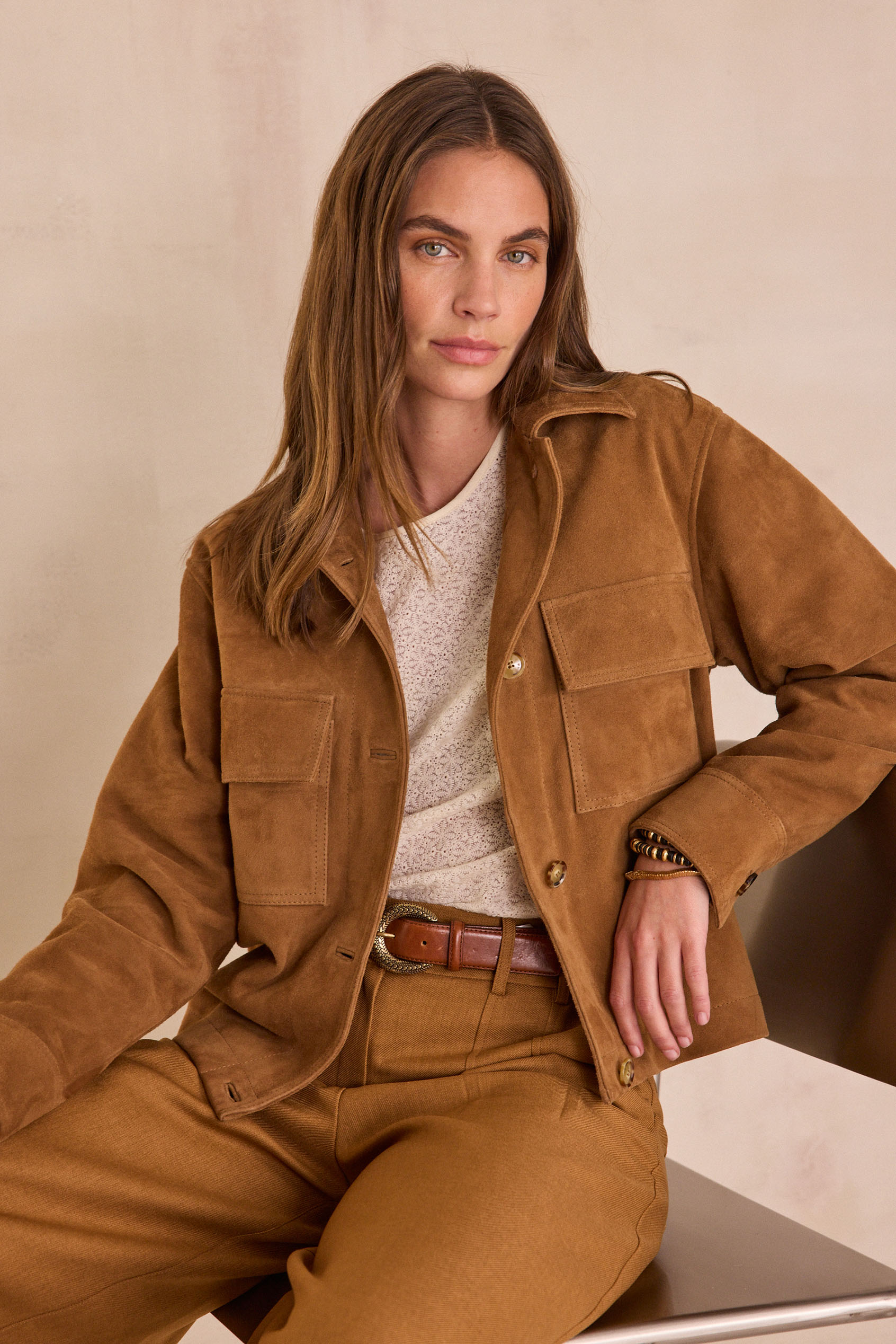 Veste En Cuir Véritable Camel - Taille M - Marque M&M - Occasion Très Bon état