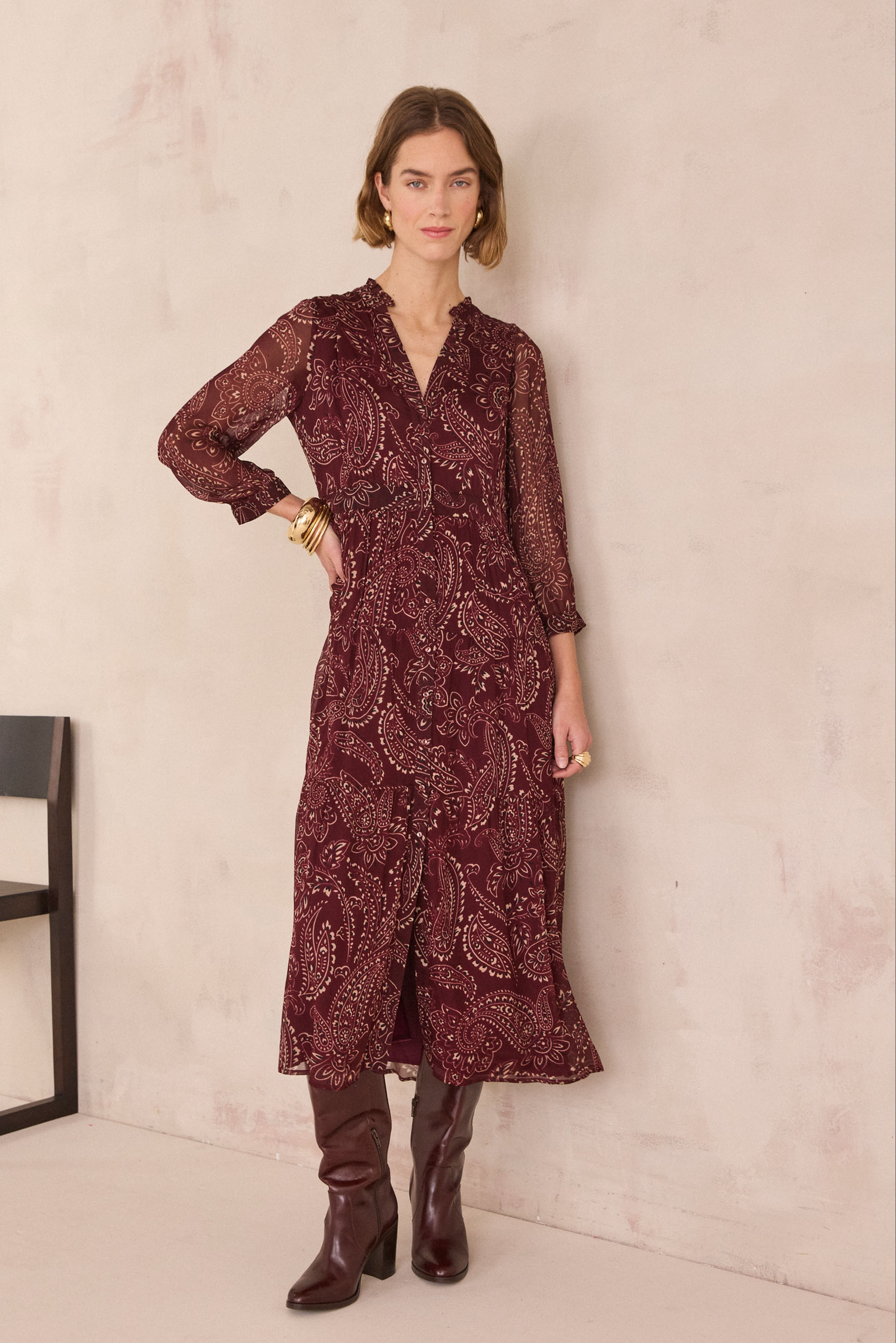 Robe Longue Neuve White House Black Market - Imprimé Floral Paisley Rouge/noir, Taille S