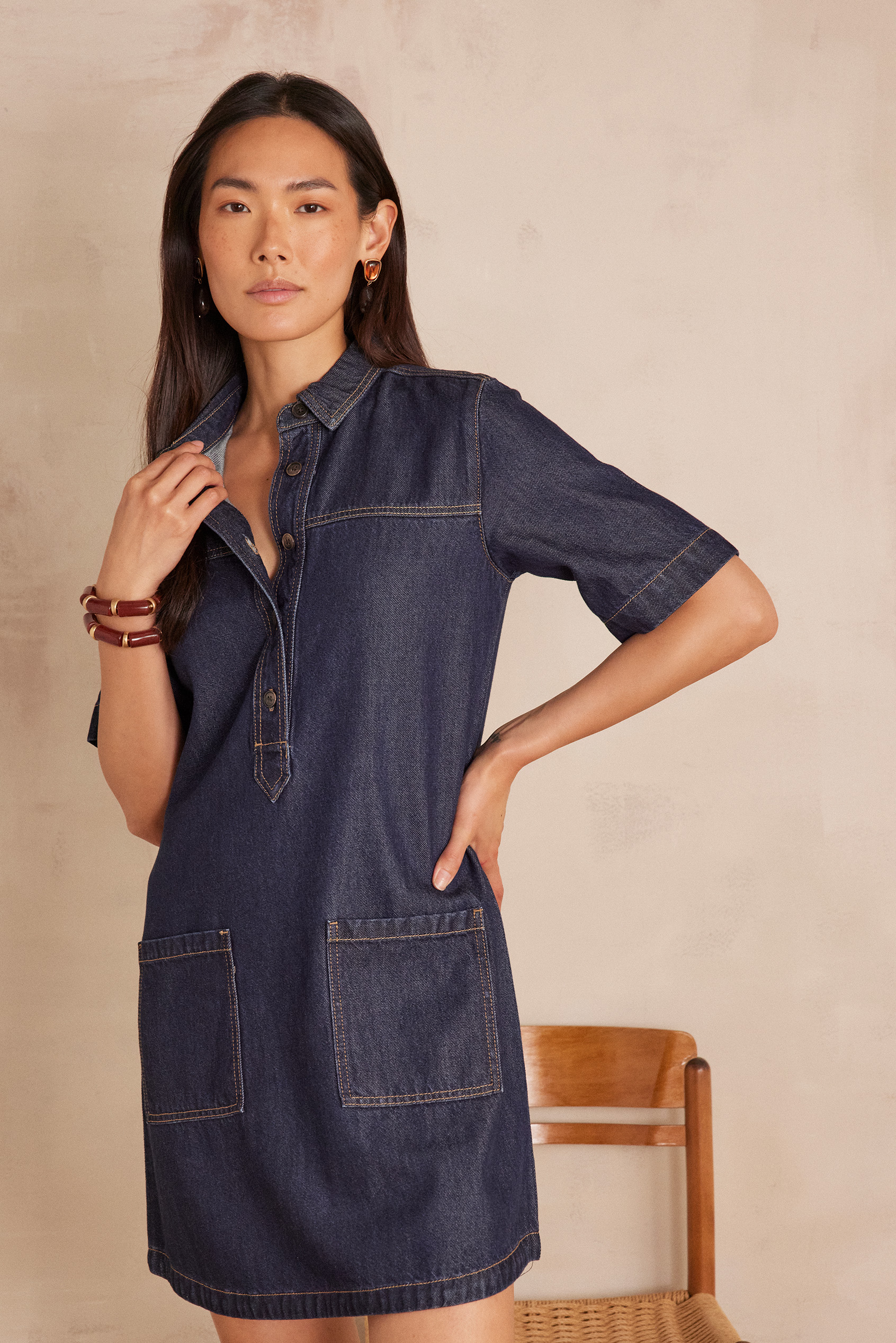 Robe RITA en coton denim Femme INDIGO FONCE Maison 123