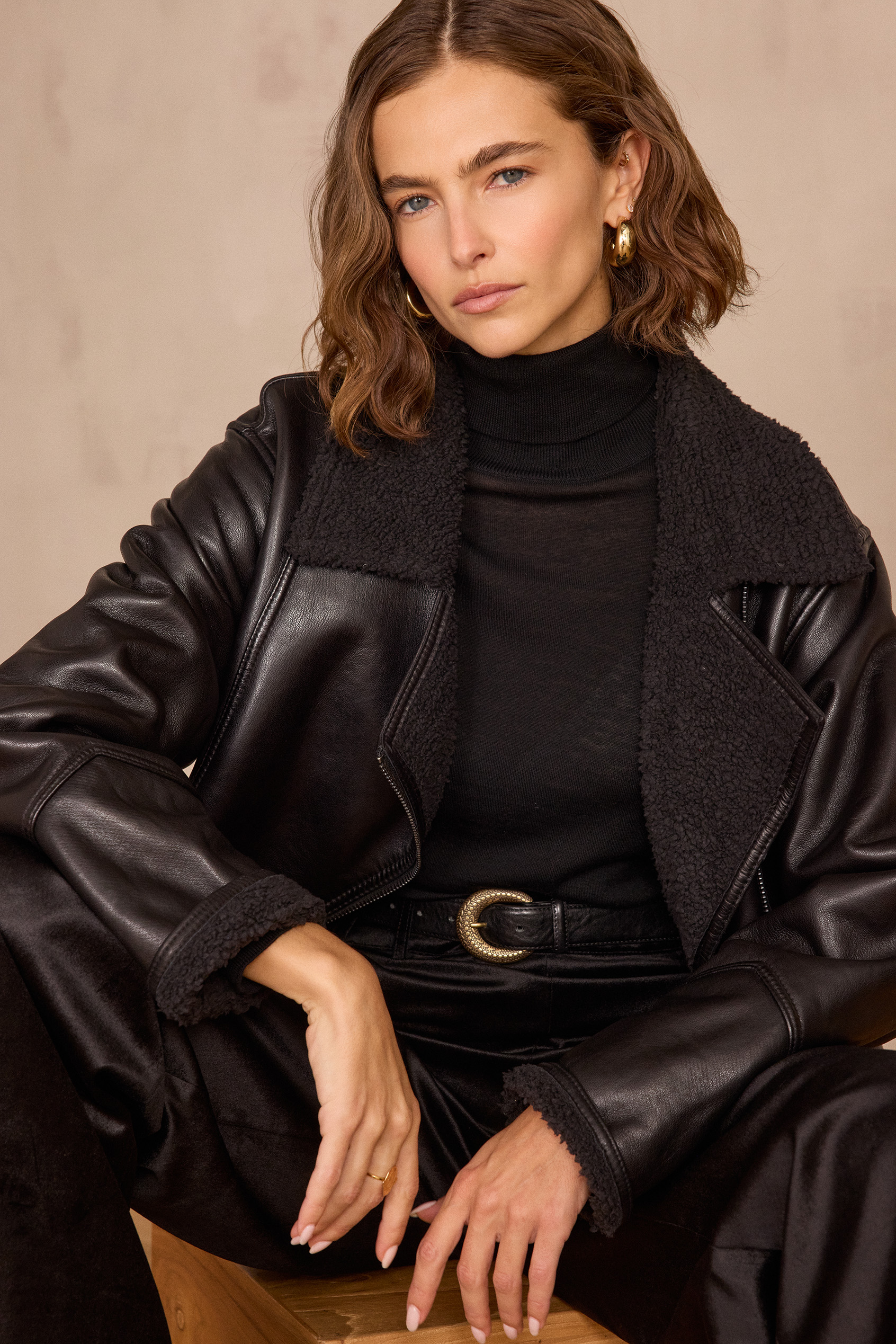 Maison 123 Veste Cuir Femme 123 Manteau Droit Col Classique En