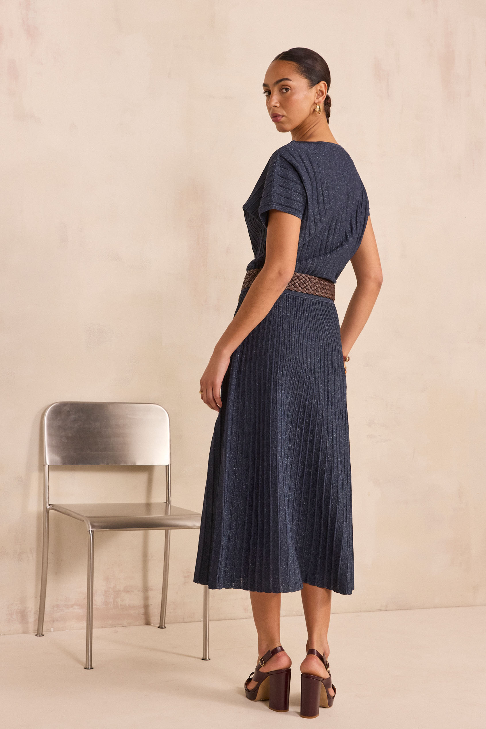 Jupe Plissée Mi-longue Markus Lupfer MADDIE - Noir Et Bleu Bleuet à Pois - Taille US8/UK12 - Neuve Avec étiquettes