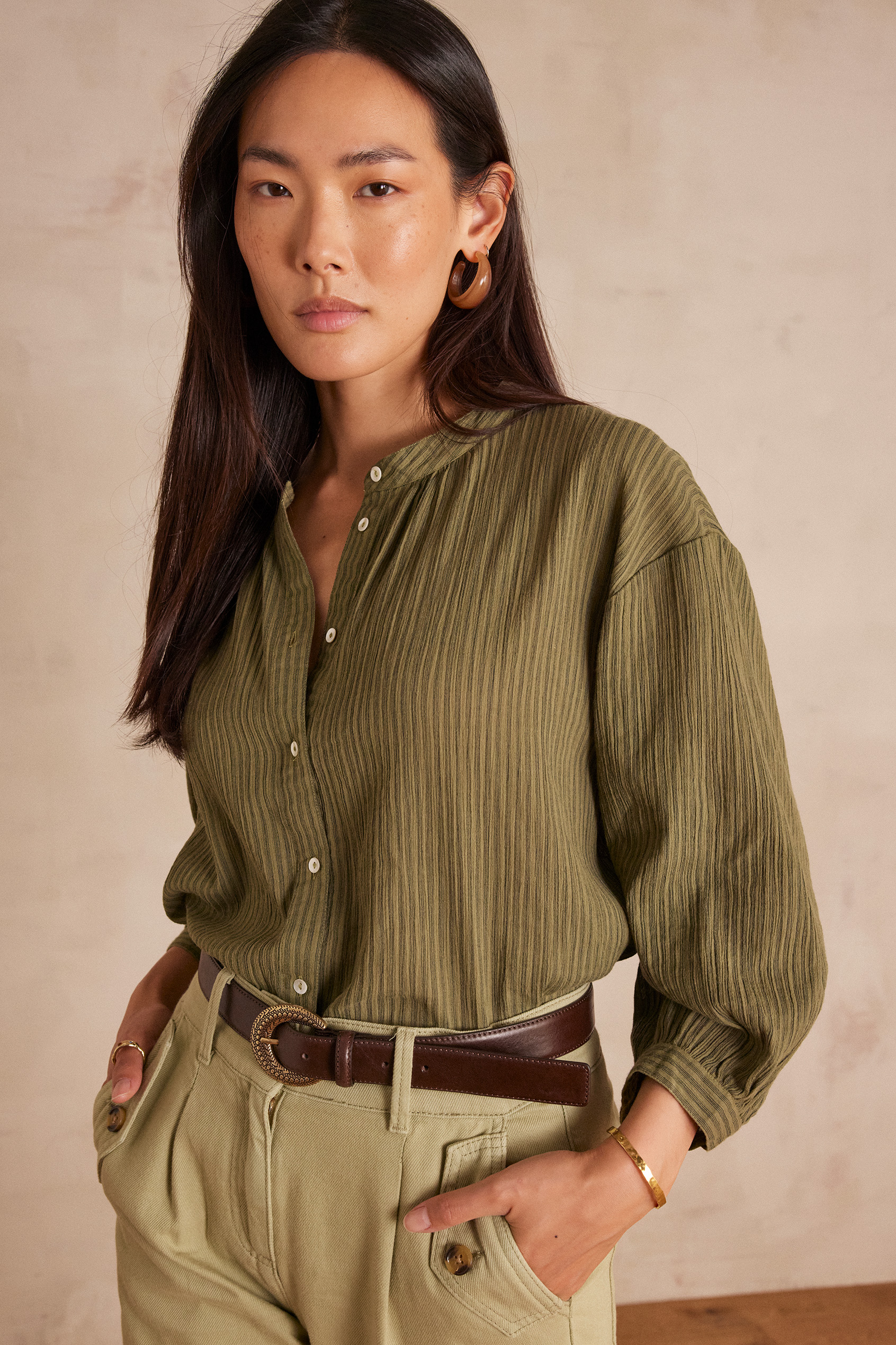 Blouse SIGRID en coton Femme KAKI Maison 123