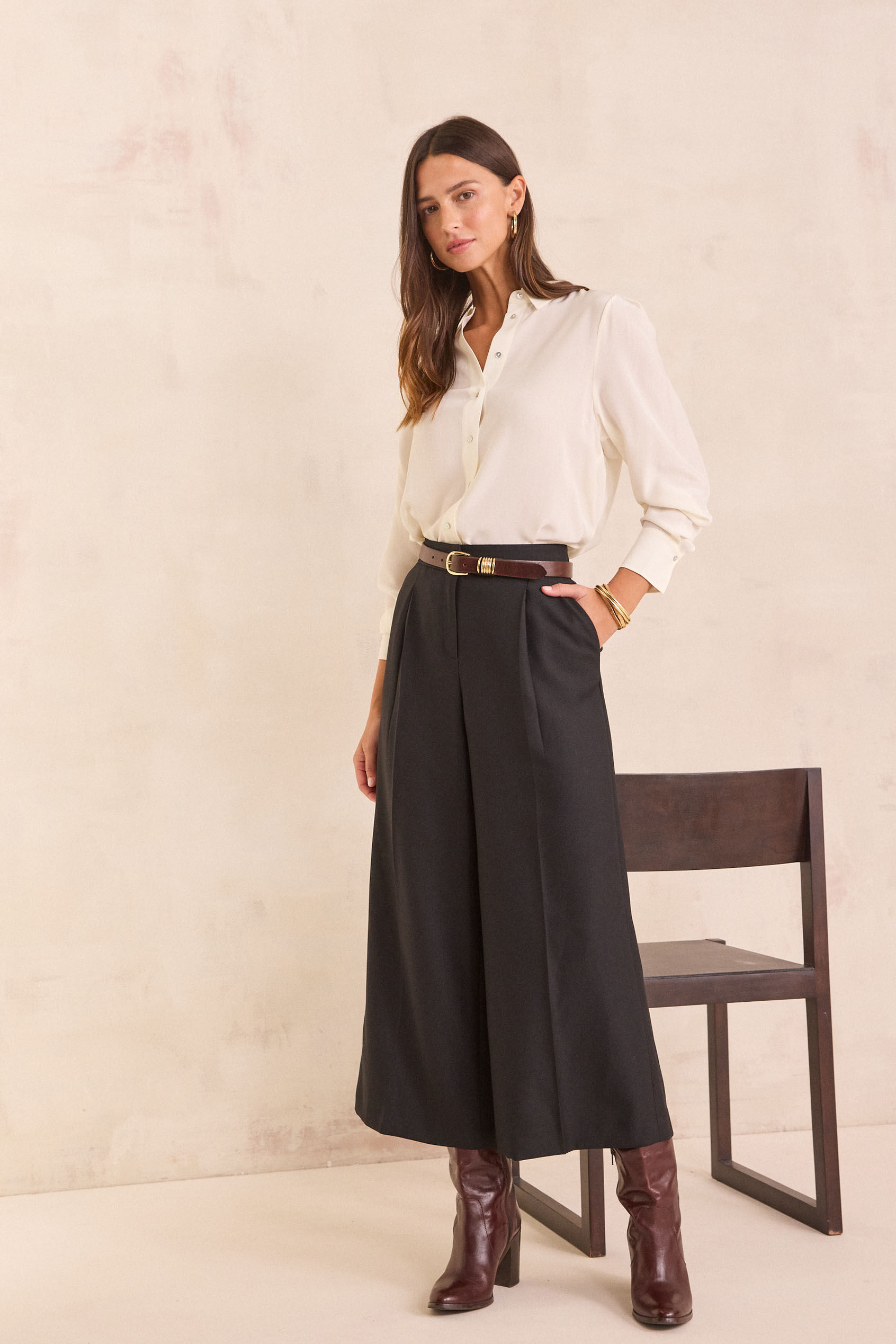 Pantalon Crop Noir Cache - Taille 12, Tissu Satin, Très Bon état (Porté Une Fois)
