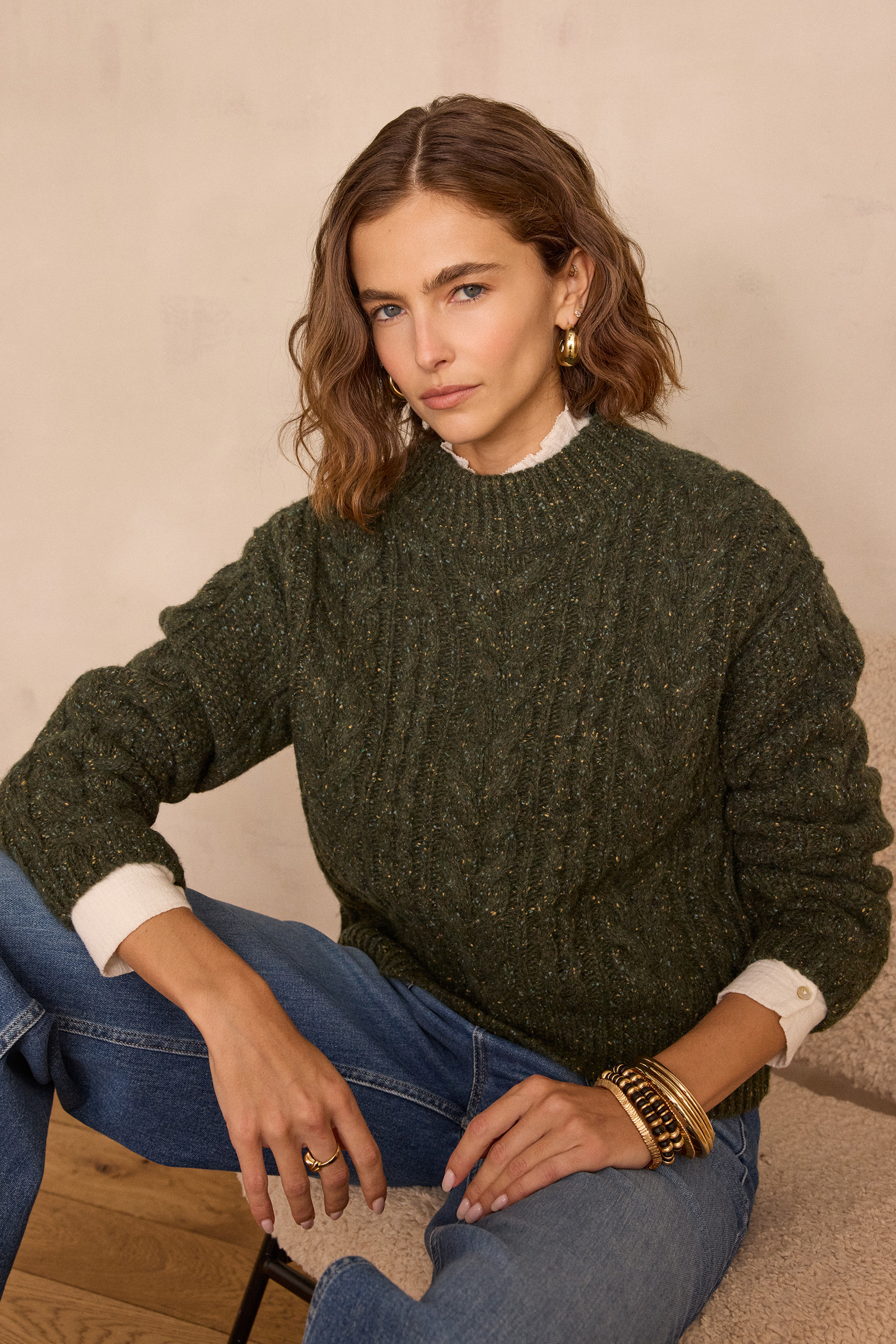 Pull BRANDON en laine à torsades LAINE MELANGE | Maison 123