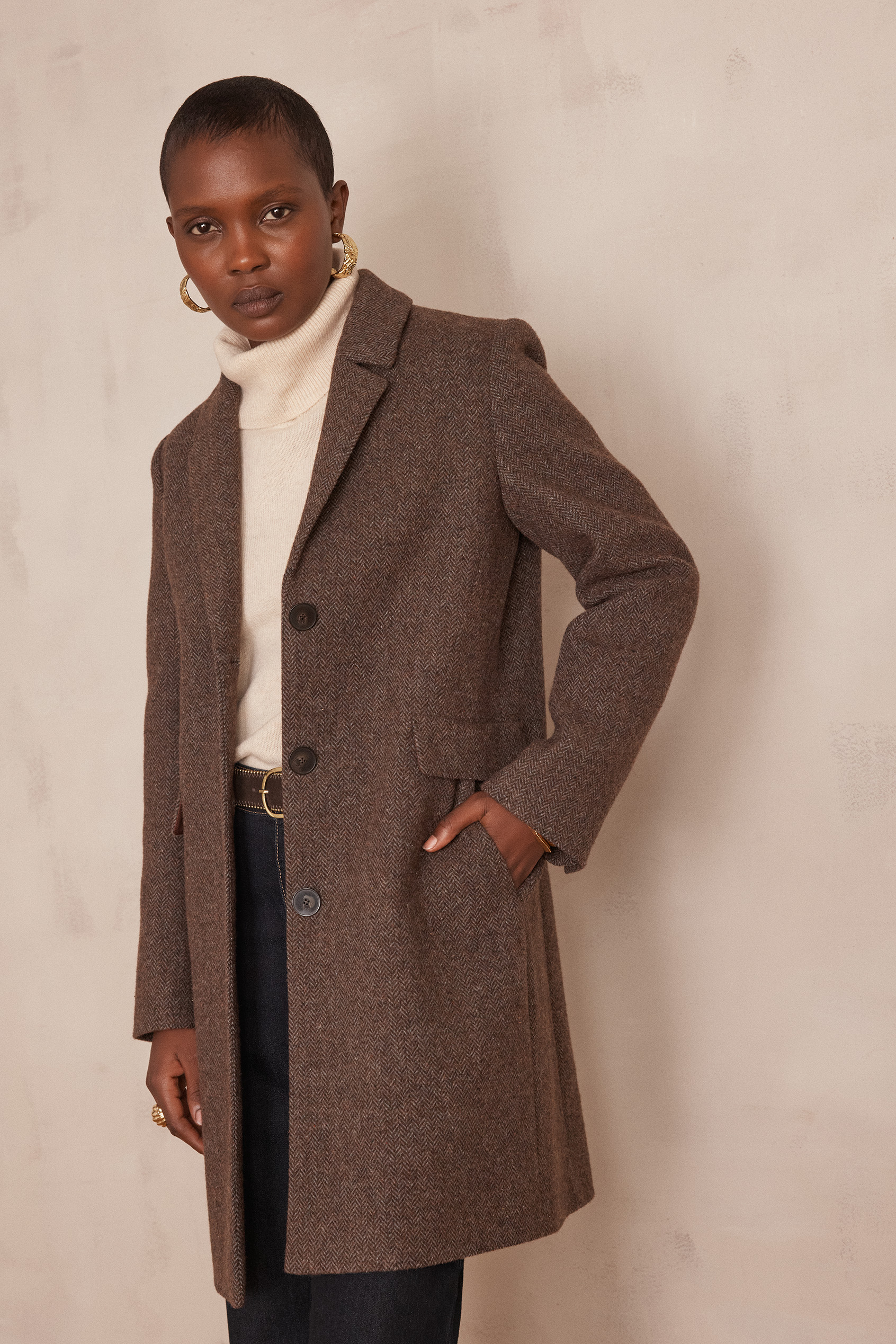Manteau ANABELLE motif chevrons Femme CHOCOLAT Maison 123