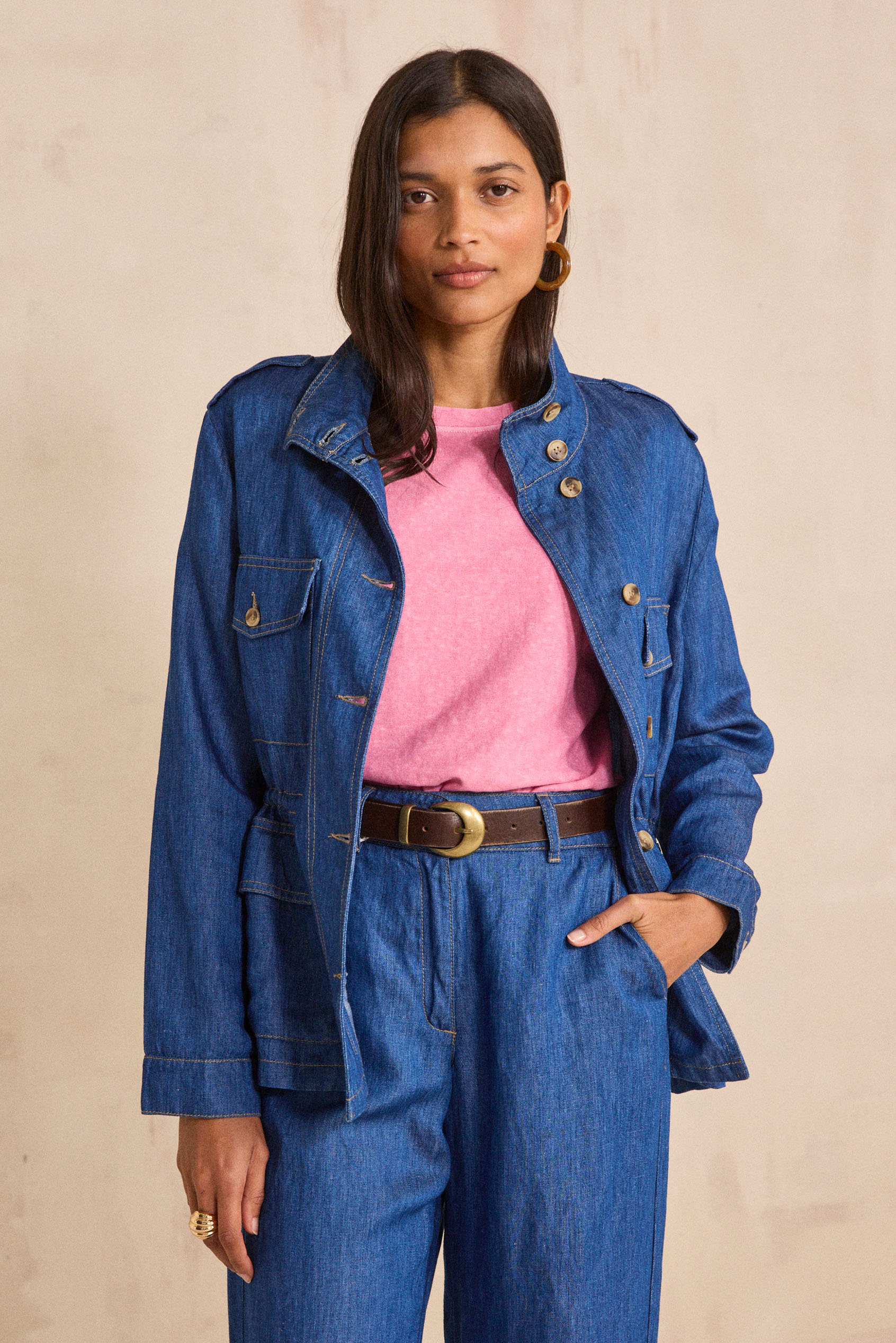 Veste Décontractée En Jean à Manches Longues Pour Femme - Couleur Unie, Style Vintage Et Confortable
