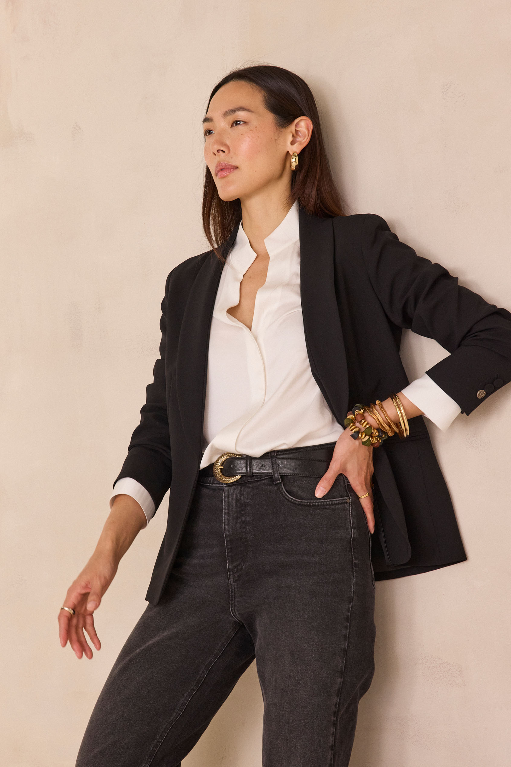 Veste blazer à manches 3/4 femme camel