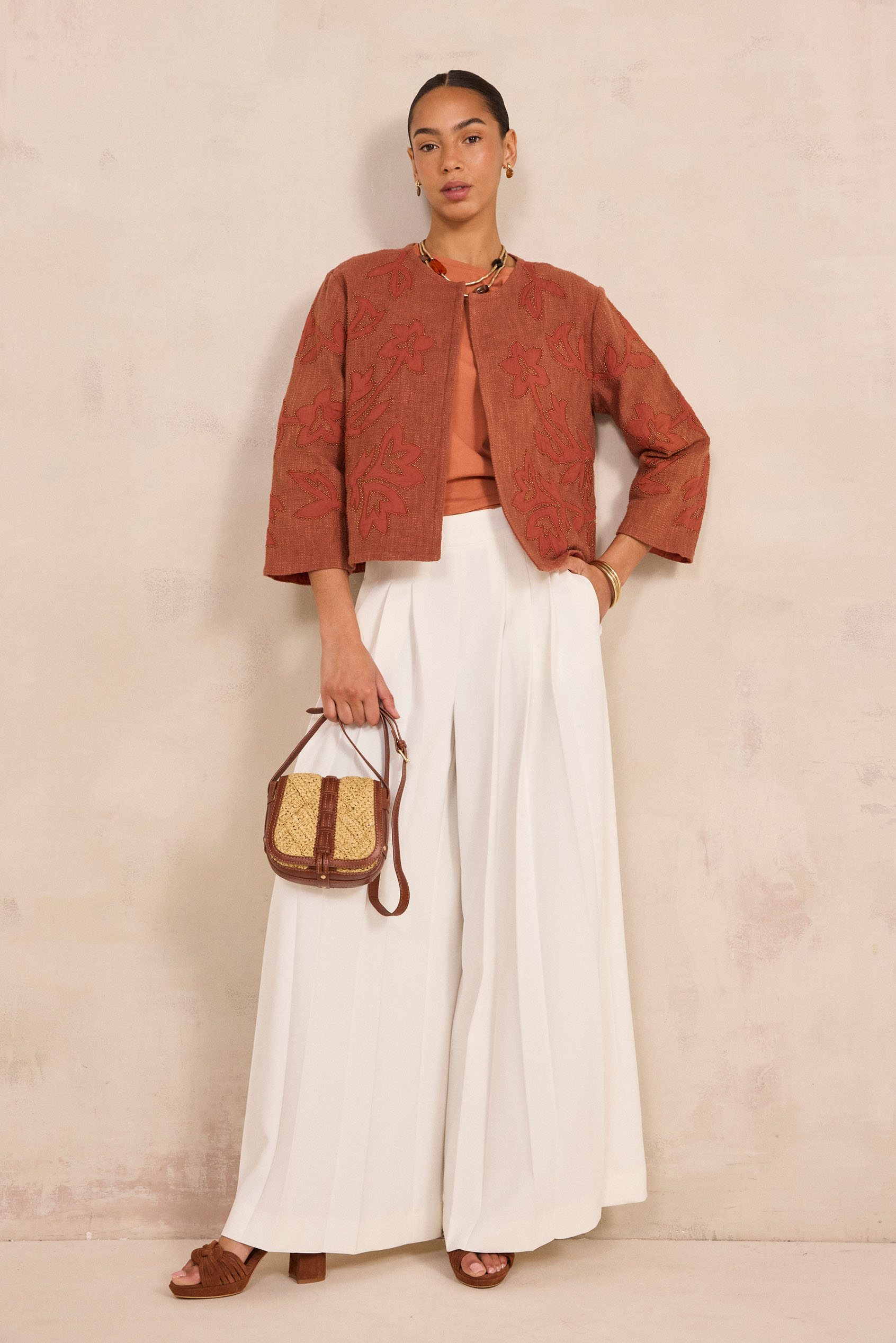 Veste brodée à manches 3/4 en coton VITALIE Femme | TOMETTE